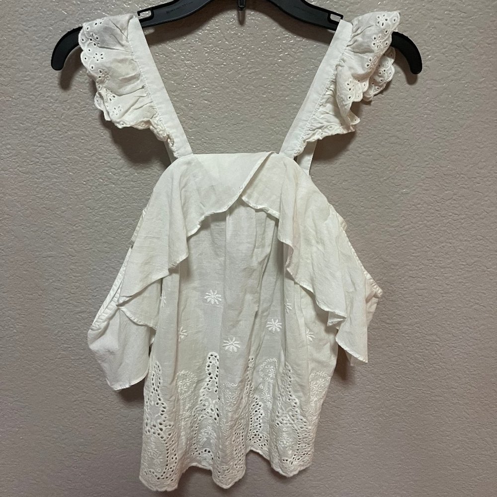 Love J- cold flutter sleeve white eyelet top